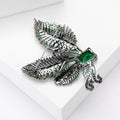 Crystal Leaf Branch Brooch Large Center Gem Green Magenta view 3