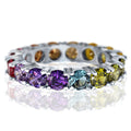 Multicolor Round Stone Full-Eternity Band Ring In Silver Tone view 2