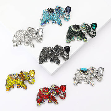 Raised Trunk Crystal Elephant Brooch in Seven Bright Colors