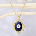 Gold Tone Ornate Oval Evil Eye Pendant Necklaces in Six Colors view 6