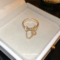 Gold Tone Crystal Open Ring With Round Disc And Chain Dangle view 3