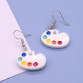 Silver Tone White Artist Paint Palette Hook Drop Earrings view 3