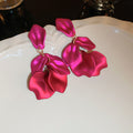 Fuchsia Metal Petal Drop Earrings in Four Floral Styles view 6