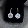 Silver-Tone Crystal Bar Round Halo CZ Drop Earrings view 4