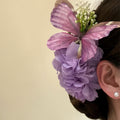 Blue Fabric Flower Pearl Accent Duckbill Hair Clip view 2