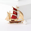 Gold Tone Sailboat Brooch With Red or Blue Sail and Pearl view 6