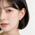 Gold Mini Openwork Camellia Pearl Zircon Stud Earrings view 2