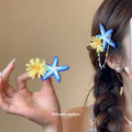 Fabric Lily Starfish Duckbill Hair Clips Green Yellow Pink view 2