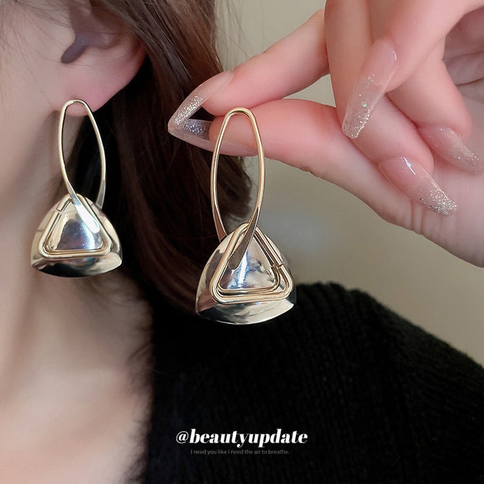 Gold Tone Open Triangle Sculptural Drop Polished Metal Polished Metal Earrings
