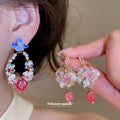 Colorful Floral Crystal Drop Earrings in Three Styles view 2