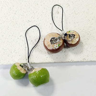 Main product view of double Coconut Resin Phone Strap Charms in Brown or Green