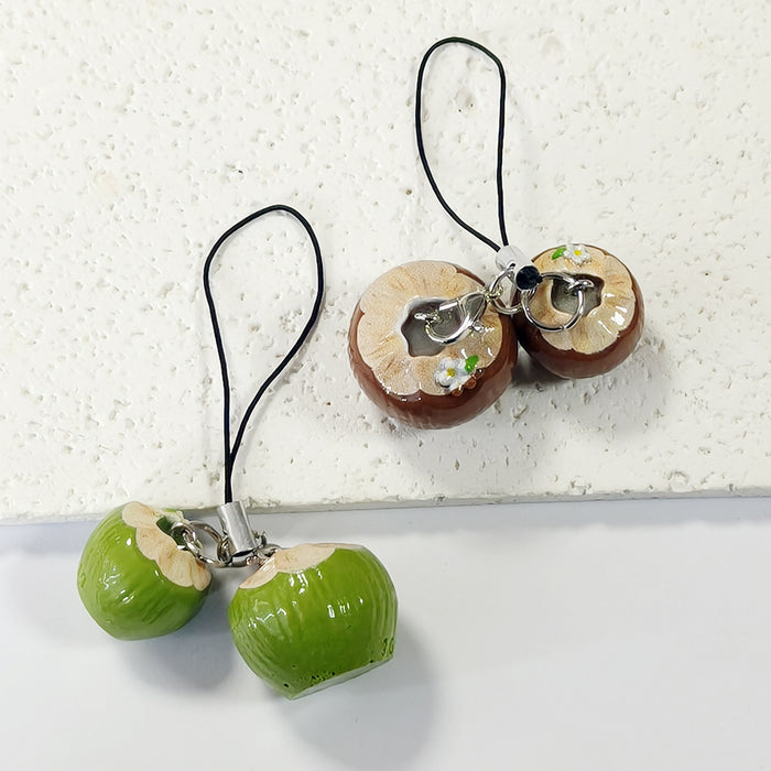 Double Coconut Resin Phone Strap Charms in Brown or Green