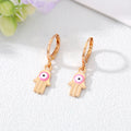 Gold Tone Colorful Enamel Hamsa Evil Eye Huggie Earrings view 3