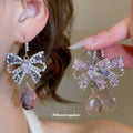 Silver Crystal Butterfly Bow Teardrop Earrings and Necklaces view 4