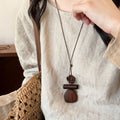 Brown Wood Geometric Pendant Cord Necklaces Jewelry Accessory view 3