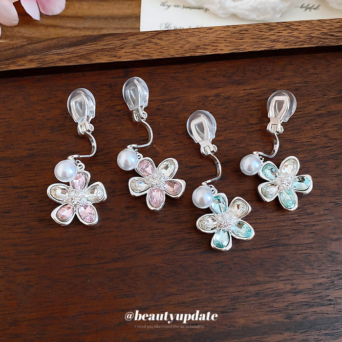 Crystal Flower Drop Clip Earrings in Two Colors for Everyday Styling