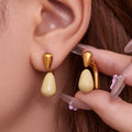 Metal C-Frame Enamel Teardrop Earrings Gold Steel Tone view 2