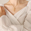 Gold Rose Flower Pendant Necklace On Delicate Cable Chain view 6