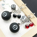 Black 8 Ball Keychains with Dice and Cherry Charms, 4 Styles view 4