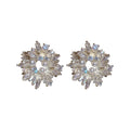 Silver Tone Crystal Cluster Flower Statement Stud Earrings view 5