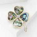 Abalone Shell Clover Brooch with Detailed Metal-tone Finish view 3