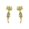 Gold Tone Green Faceted Stone Cat Drop Stud Earrings For Women view 5