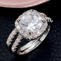 Cushion Halo Two Band Ring Set in Three Metal Tones view 3