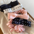 Pink Satin Ruched Bow Scrunchie Elastic Hair Tie Band view 1