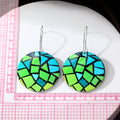 Silver Tone Oversized Round Geometric Acrylic Hook Earrings view 5