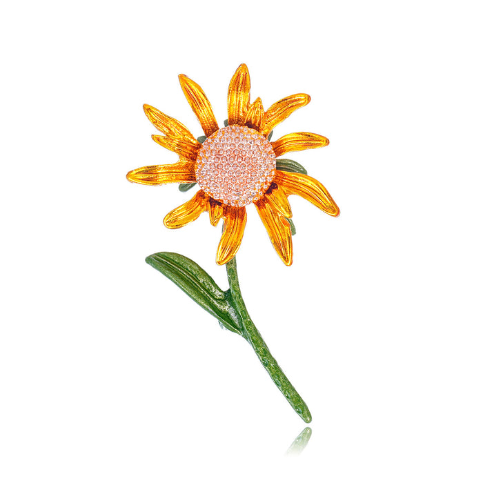 Orange Sunflower Enamel Metal Brooch Pin for Jackets and Lapels
