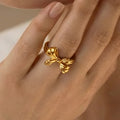 Gold Bow Open Adjustable Ring Stainless Steel Size 7 view 2