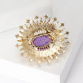 Gold Sunburst Cracked Glass Oval Rhinestone Brooch Pin view 3