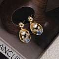 Blue Garden Oval and Pearl Look Gold Tone Stud Earrings view 2