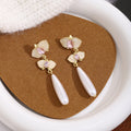 White Teardrop and Pink Stone Floral Long Stud Earrings view 2