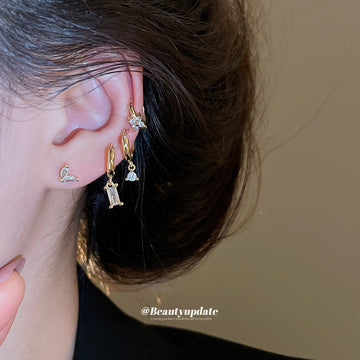 Gold Zircon Huggie Hoop And Butterfly Stud Four Piece Set