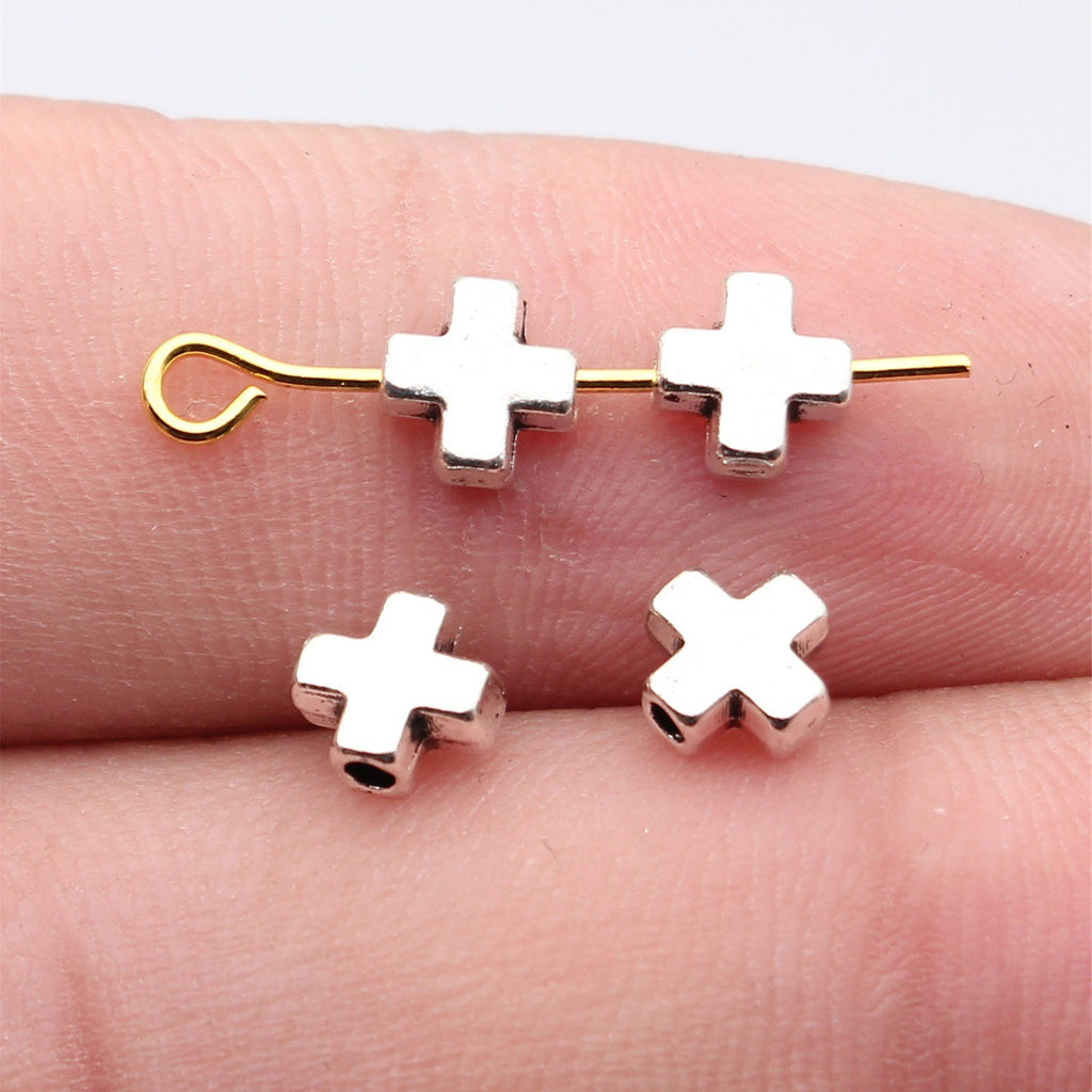 6x5.8x2.8mm 0.28g Multicolor Zinc Alloy Cross Loose Metal Beads with Small Hole for Bracelet Necklace Making