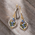 Gold Dragonfly Leaf Enamel Teardrop Leverback Drop Earrings view 3