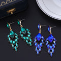 Aqua Green Green Geometric Leaf Drop Geometric Crystal Two Designs Metal Dangle Earrings view 3