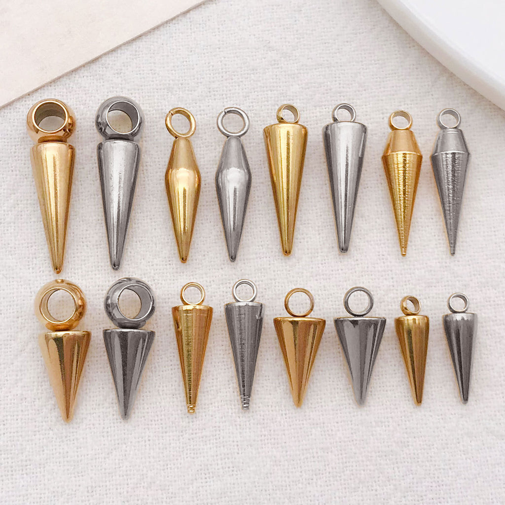 Stainless Steel Punk Cone Spike Charm Pendant for DIY Necklace Bracelet Earring Making