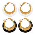 Gold Inner Black White Enamel Outer Geometric Hoop Earrings view 5