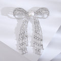 Pearl Center Bow Brooch Crystal Tassels Gold or Silver view 7