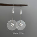 Silver-Tone Round Shell Disc Long Pearl Chain Drop Earrings view 1