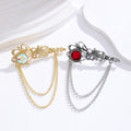 Red Silver Tone Safety Pin Chain Two Designs Metal Brooch Pin view 4
