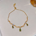 Gold Green Teardrop Scalloped Necklace and Bracelet view 6
