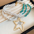 Turquoise and White Beaded Star Pendant Layered Necklace view 2