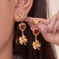 Butterfly Heart Clover Drop Earrings Red Blue Green Gold view 4