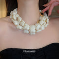 Layered White Shell Chip Statement Necklace with Gold Tone Accent view 3