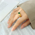 Heart Glass Stone Ring Embossed Band Gold or Steel view 9