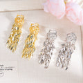 Rose Flower Leaf Fringe Long Statement Stud Earrings view 2