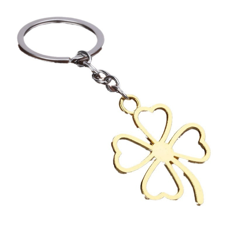 Minimalist Four-Leaf Clover Alloy Keychain Bag Charm Gift